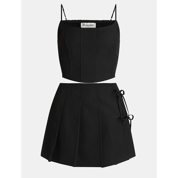 No Boundaries Women's Corset Top Pleated Mini Skirt Set 2-Piece coop neckline - Picture 5 of 5